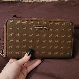 New Woman's brown & gold doghaus dog wristlet/wallet